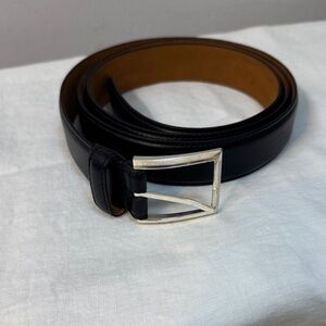 Lejon Black Leather Belt with Silver Buckle 58"